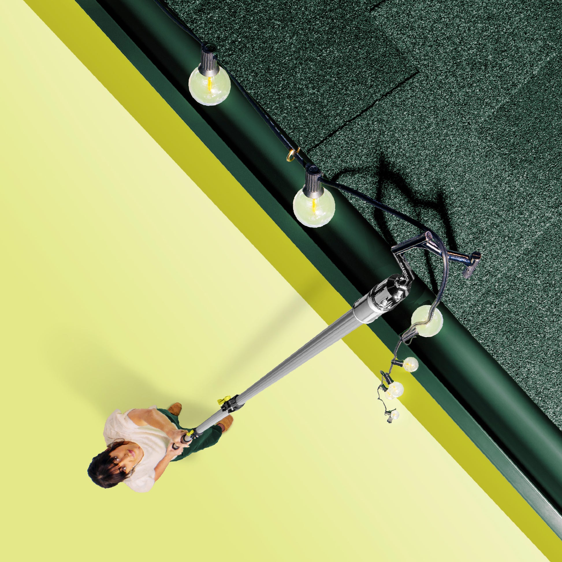 Big Reach Hook in use adding lights to roof
