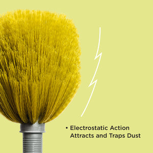 Electrostatic action attracts and traps dust on the cobweb duster